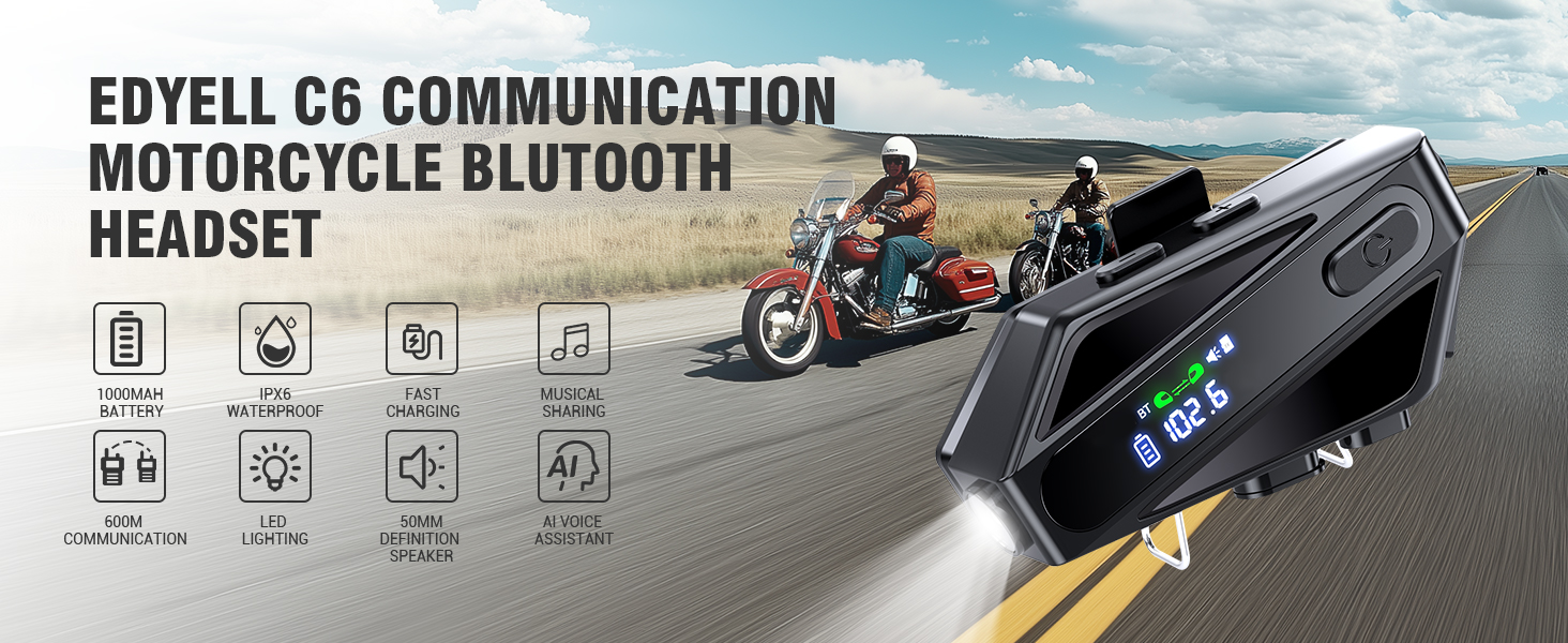 C6 EDYELL Motorcycle Bluetooth Headset