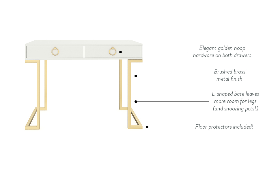 Nathan James Leighton TwoDrawer Writing Glam Accents Brass