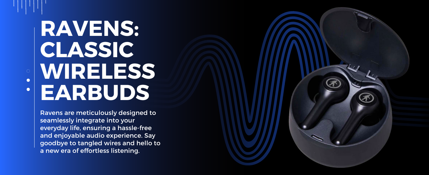 Outdoor Tech Ravens Wireless Earbuds with Rechargeable Case - True Wireless Low Latency Bluetooth Headphones with Microphone - Sports, Outdoors, Travel Bluetooth Earbuds 36 Ravens