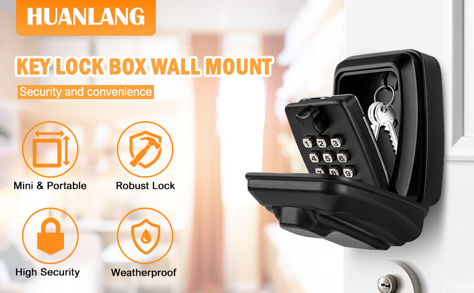 HUANLANG Key Lock Box Wall Mount 12Digit Combination Lock Box Outdoor