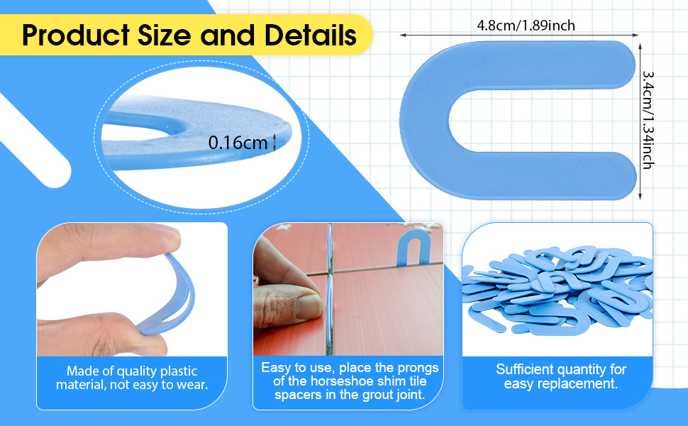 Horseshoe Shim Tile Spacers 1/16 Inch Tile Spacers U Shape Plastic