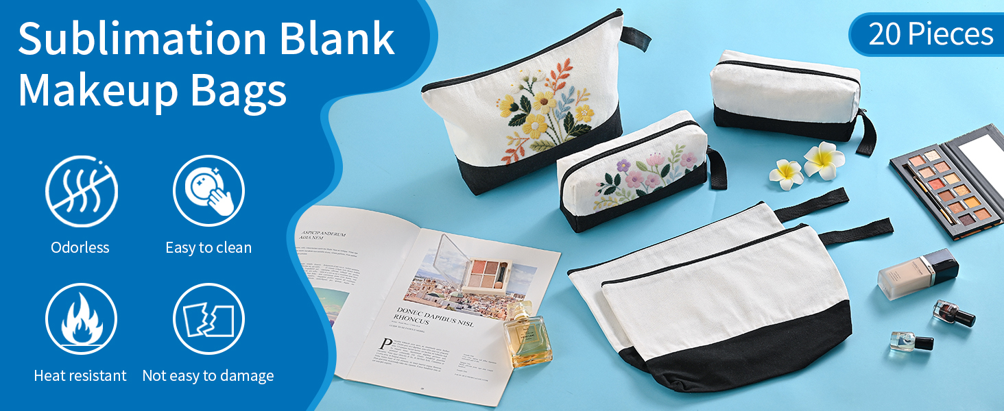 20 Pcs Canvas Makeup Bag with Bottom