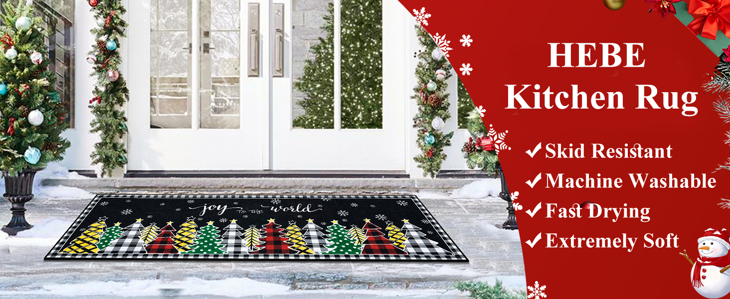 HEBE Christmas Kitchen Rugs Sets of 3 Non Slip Kitchen Rugs and Mats