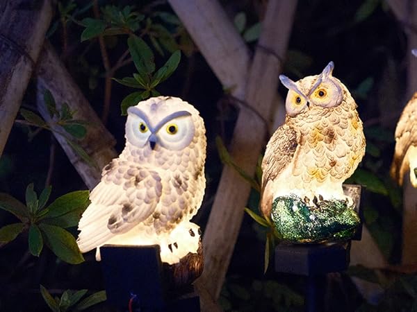 Dazzle Bright 2 Pack Owl Figure Solar LED Lights, Resin