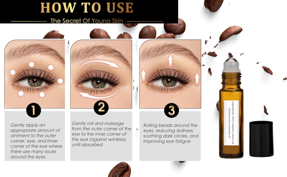 2Pcs Roller Ball Castor Oil, Castor Oil Frankincense Rollerball, for Eyes, Bags Under Eyes