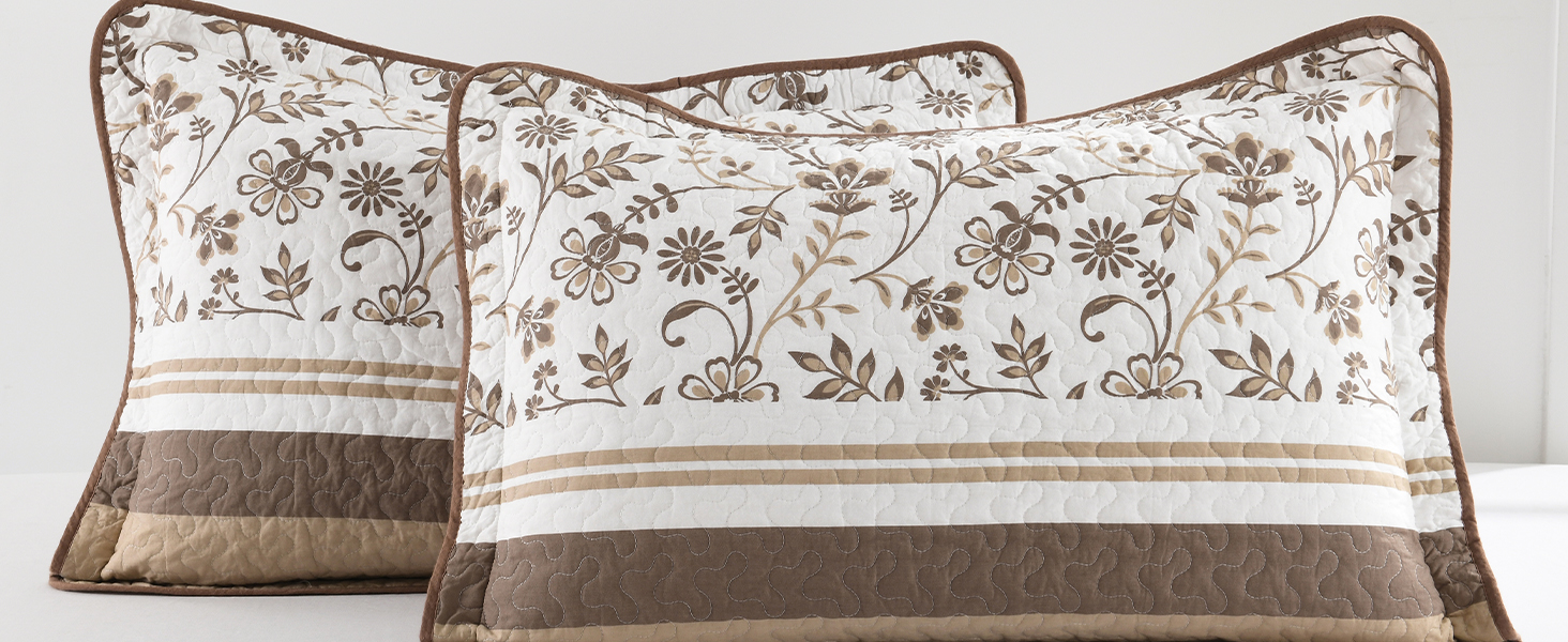 DDUOXIN King Quilt Set 100 Cotton Botanical Stripe King