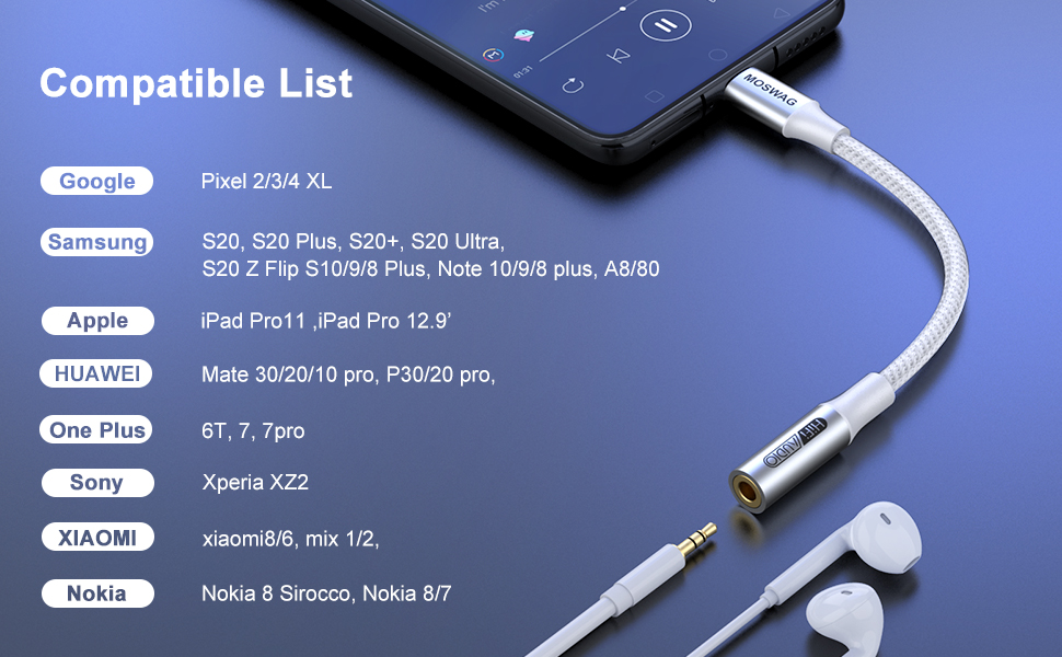 MOSWAG USB C to 3.5mm Audio Adapter, USB C Headphone Adapter for