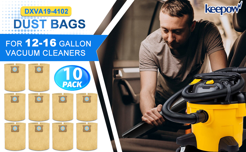 KEEPOW 10PCS DXVA194102 Vacuum Bags for DEWALT 1216 Gallon Wet/Dry