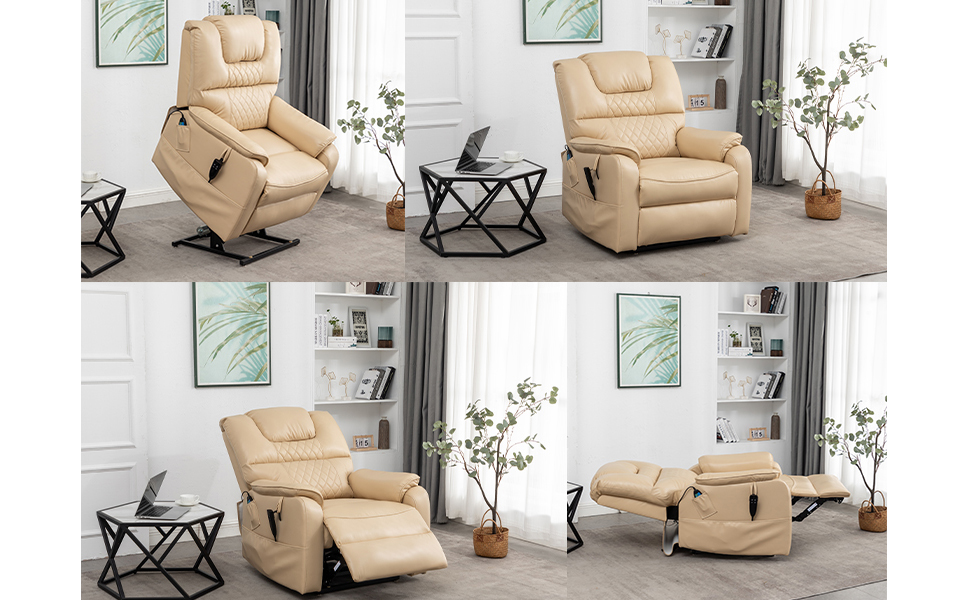 Spacious Lay Flat Power Lift Recliner Chair Leather Massage Chair for Elderly