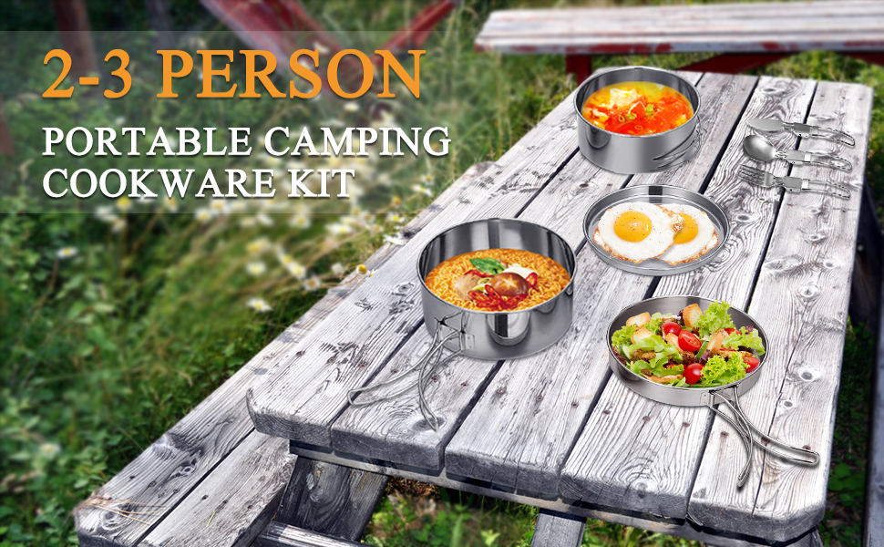 ATPWONZ 7Pcs Camping Cookware Set,Camping Cutlery Set,Stainless Steel