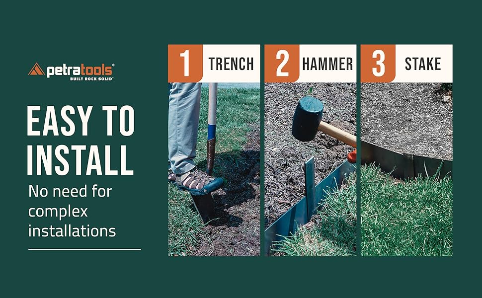 PETRATOOLS Steel Landscape Edging 48 x 6 Kit, Metal Edging