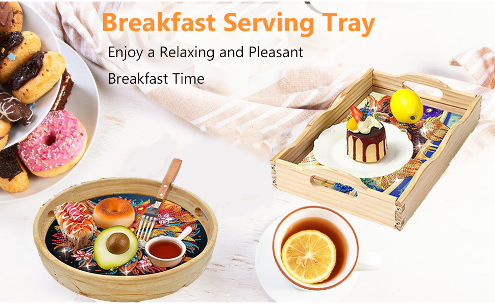 BAYUNOE DIY Diamond Serving Tray Rectangular Breakfast Tray