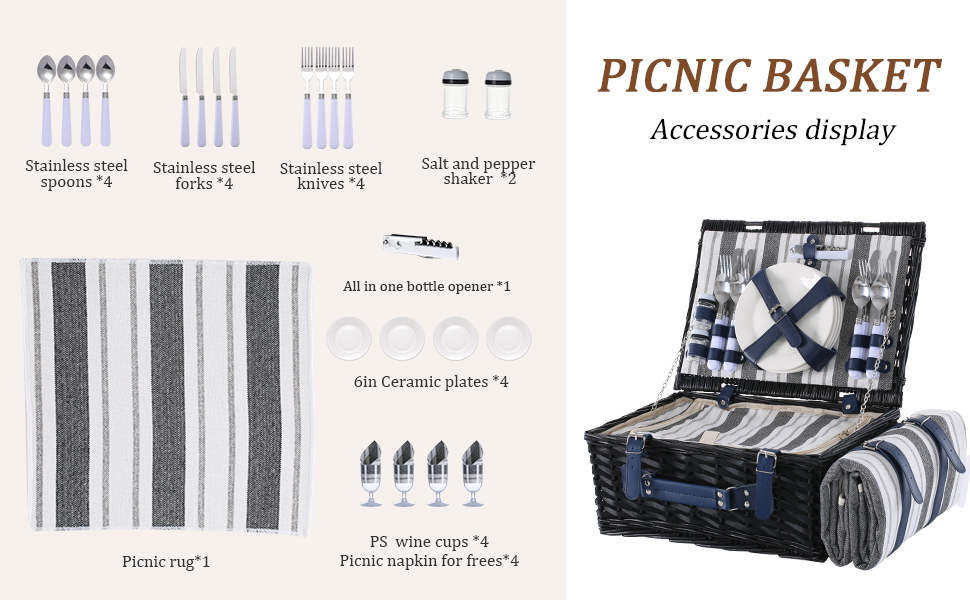 HYBDAMAI Wicker Picnic Basket for 4 with Waterproof Picnic
