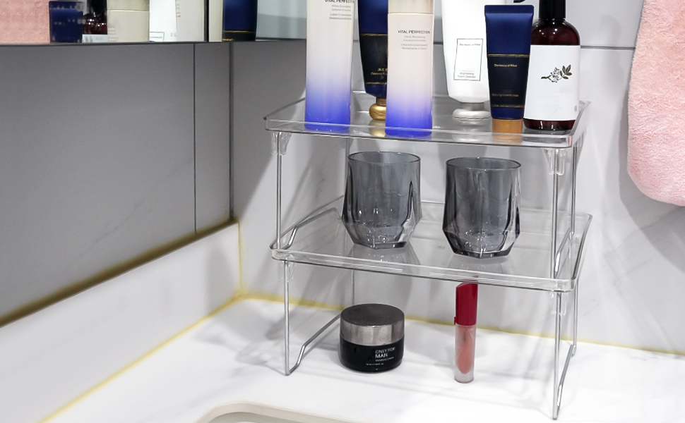  Clear Plastic Shelf Riser, Foldable Spice Rack for Bowls