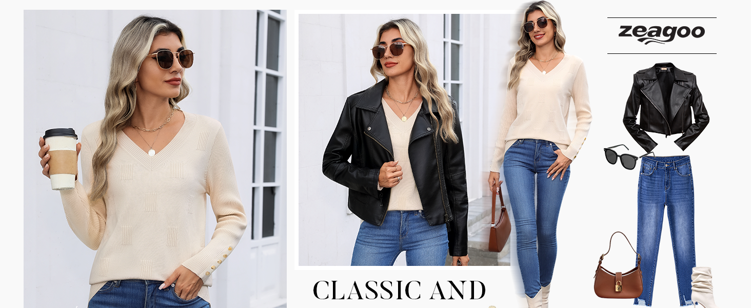 long sleeve sweater top v neck dressy holiday vacation outfits ribbed knit sweaters shirts basic top