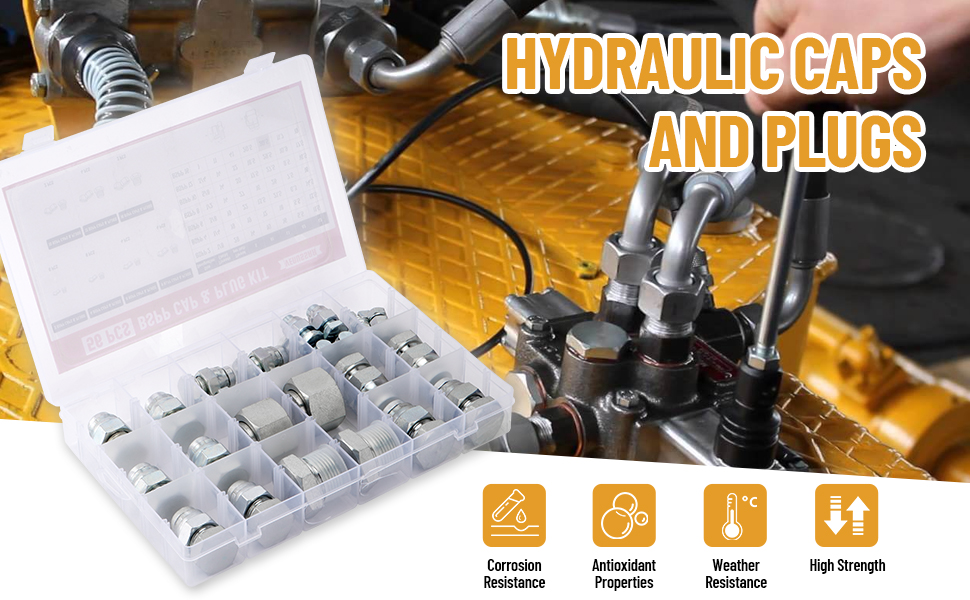 Venussar 56 Pcs BSPP Cap and Plug Kit, Hydraulic Cap and Plug Kit with