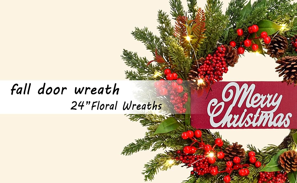 24 Inches Christmas Wreaths for Front Door with a