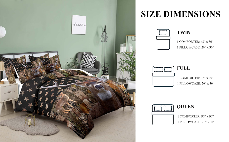 NINENINE Camo Deer Comforter Set,Boys Twin Bedding Sets