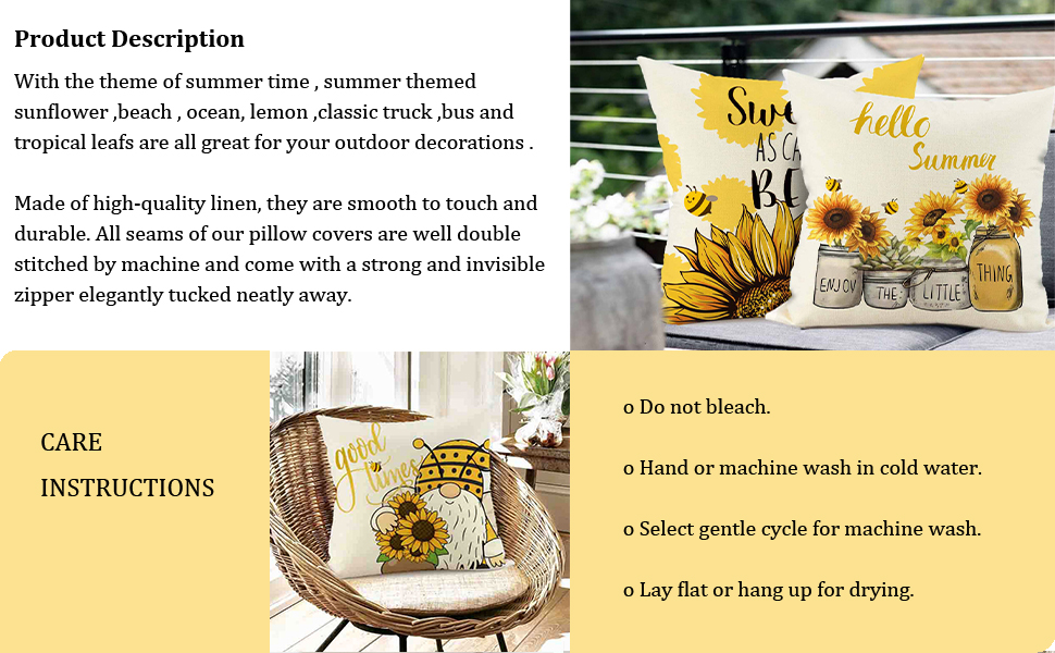 FIBEROMANCE Summer Pillow Covers 18x18 inch Set of 4