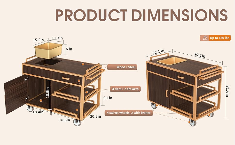 Commercial Wooden Restaurant Service Cart