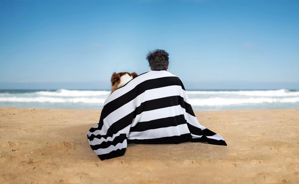 WILFA Extra Large Beach Towel,Oversized Mircofiber Towel 40'' x 71'', XL Striped Pool Towel Travel