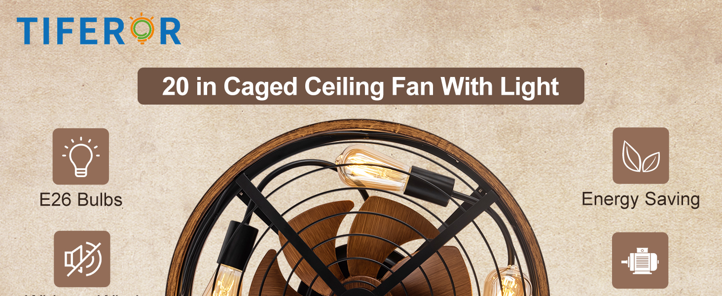 TIFEROR Caged Ceiling Fan With Light