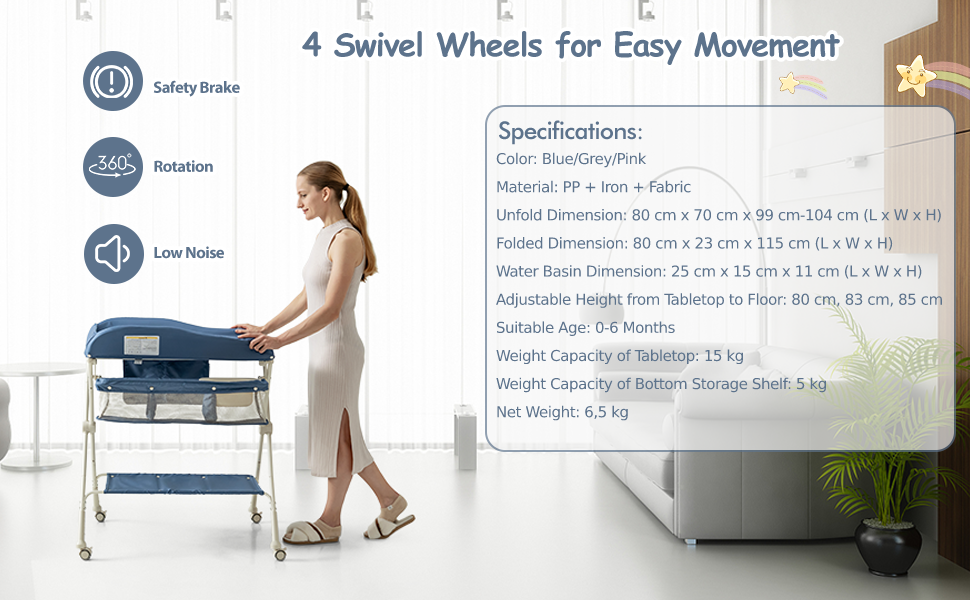 GYMAX Baby Changing Table, Height Adjustable Infant Diaper Station with