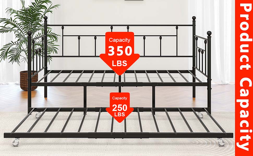 Anwick Twin Size Metal Daybed Frame with Trundle,Day Beds