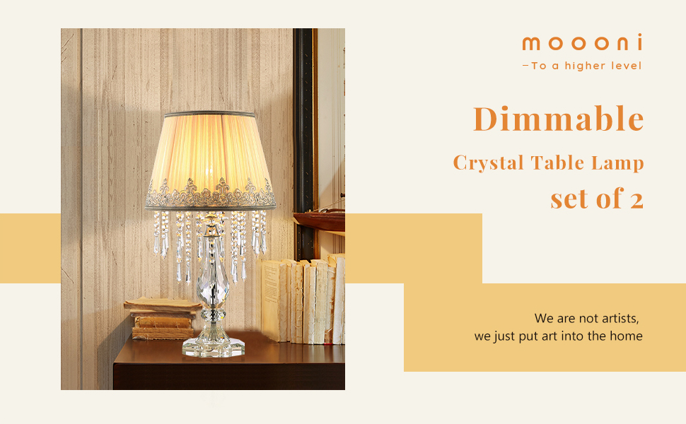 Moooni Modern Bedside Crystal Table Lamp with Ruched Fabric Lampshade