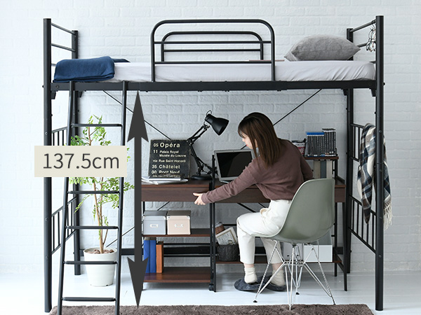 Amazon｜JKプラン ロフトベッド ハイタイプ 大人用 4色展開 黒