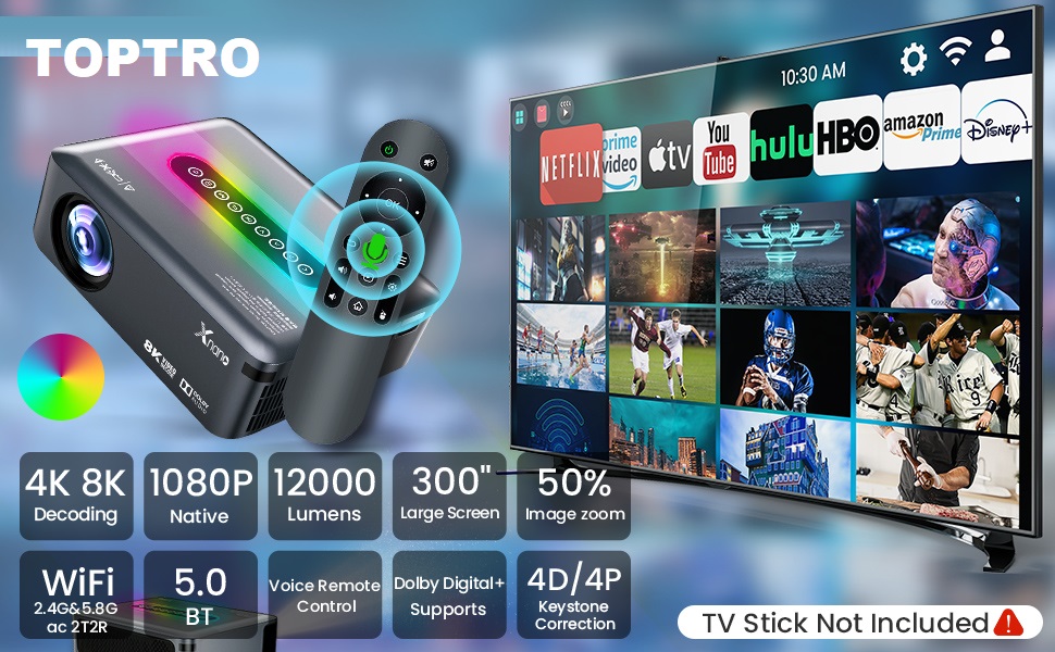 TOPTRO Full HD Projector, TOPTRO Xnano X1 Android 9.0 Projector for