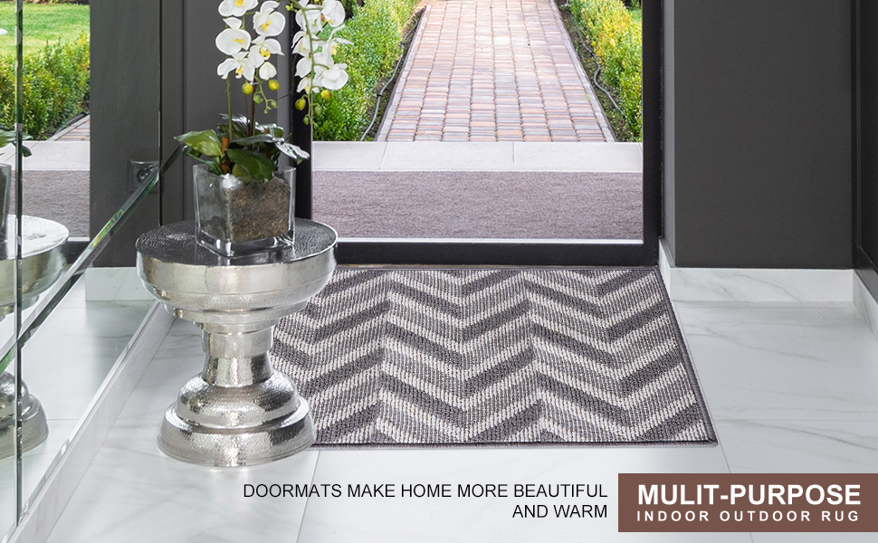 Front Door Mat, 33"x19" Grey Non Slip Rugs for Entryway