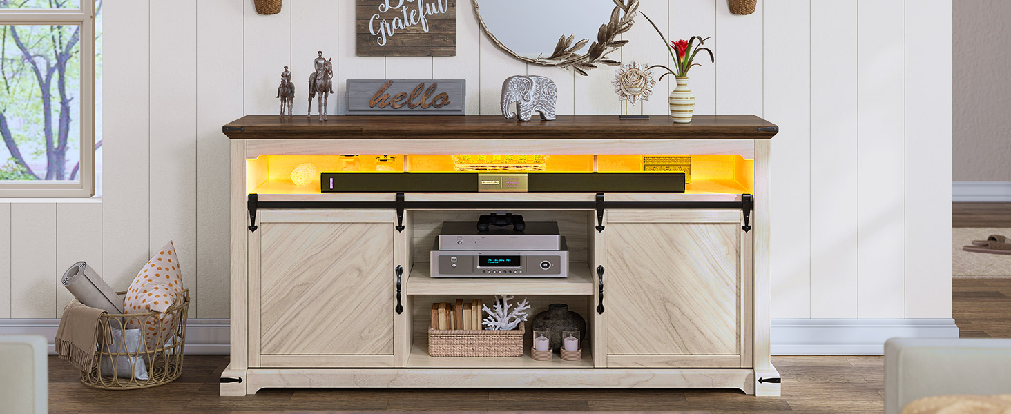 YITAHOME Farmhouse TV Stand for 75 Inch TV with Charging