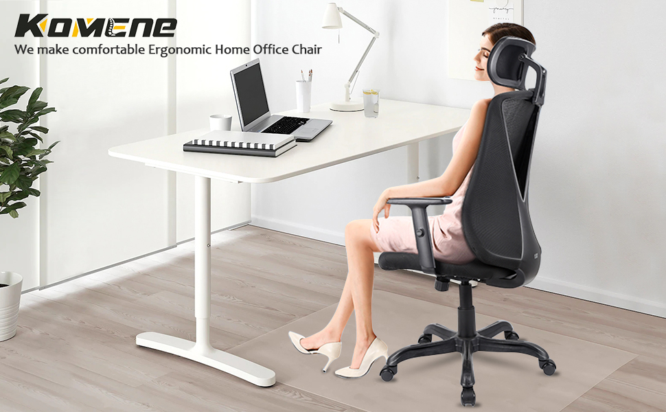 Komene Mesh Office Chair Ergonomic High Back Desk Chair, Back Support Adjustable Head 110