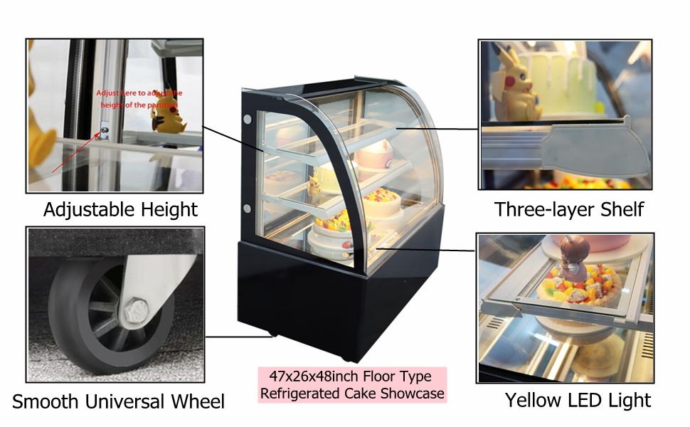 INTBUYING 48'' Floor Type Refrigerated Cake Showcase Pie
