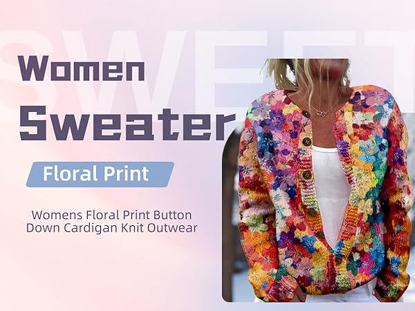 Amazon.com: Boho Sweater for Women Blue Flower Print Chunky
