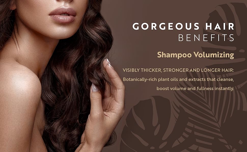 Leafality Volumizing Shampoo, gorgeous hair benefits, visibly thicker, stronger & longer hair