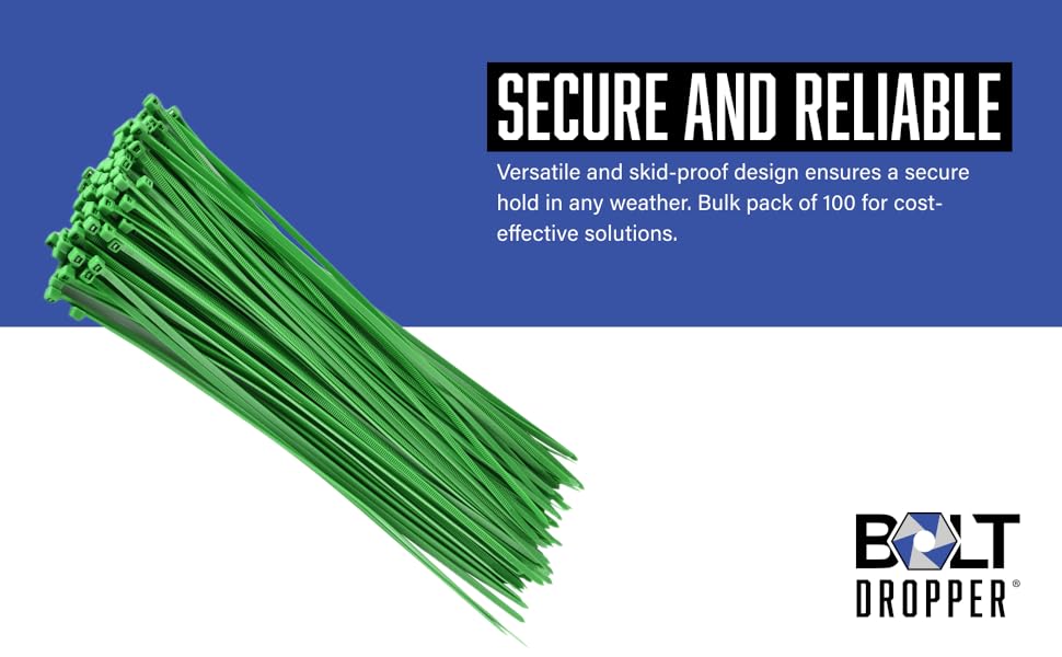 Bolt Dropper Zip Ties Pack of 10012'' Green Heavy Duty