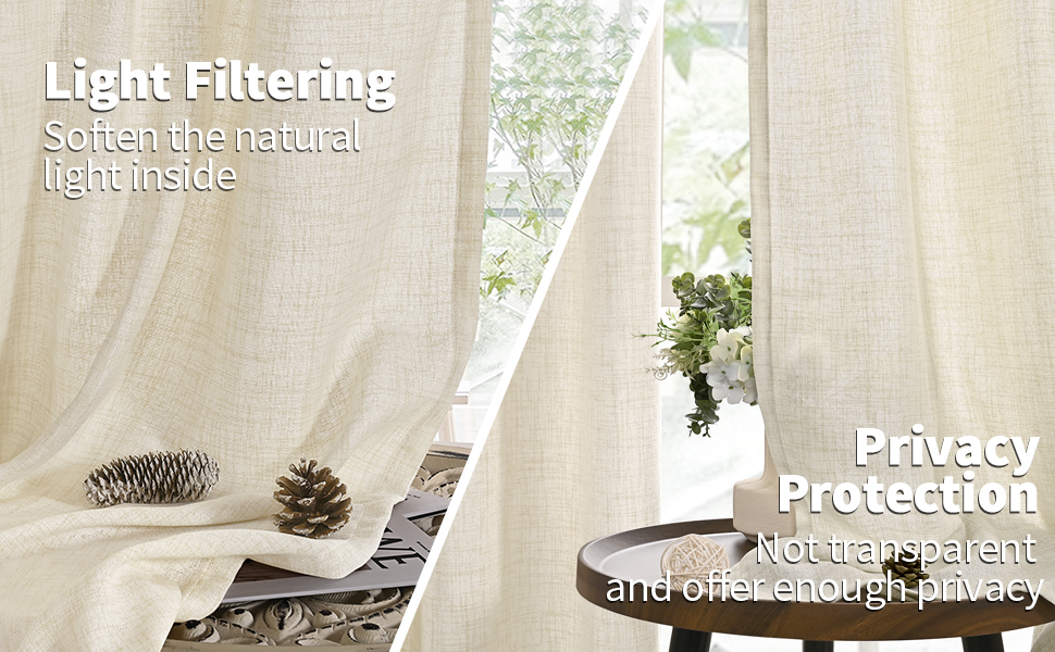 YoungsTex Natural Linen Curtains 96 Inch Long for Living Room Bedroom