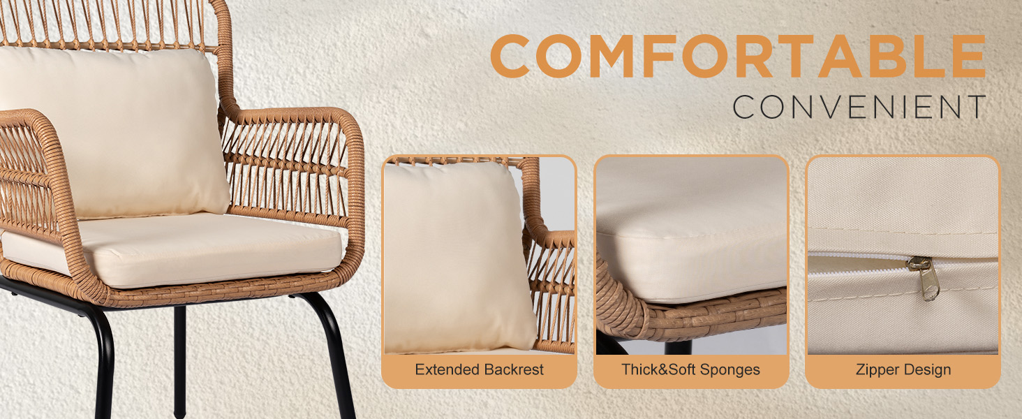 3 Pieces Wicker Patio Set Outdoor Rattan Chair