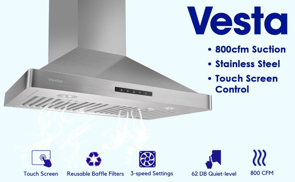 VESTA Milan 30 Inches 800CFM Stainless Steel European Style