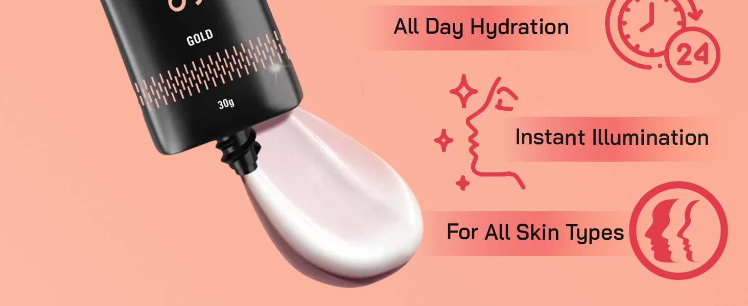 Vellasio Strobe Cream Gold | Face Illuminator &amp; Primer with Hyaluronic Acid, Squalene, SPN-MX9E8