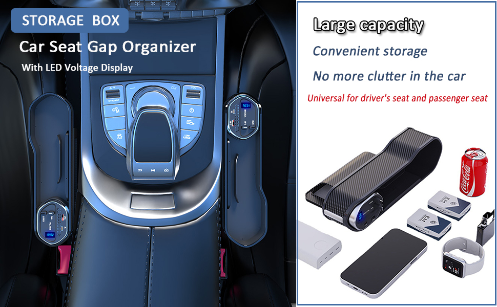 OKAHITA Car Seat Gap Organizer with LED Voltage Display