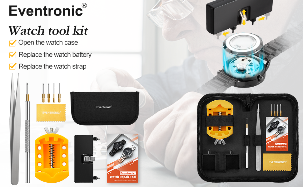 Watch Battery Replacement Tool Kit,Eventronic Watch Repair Kit with Watch Band Tool