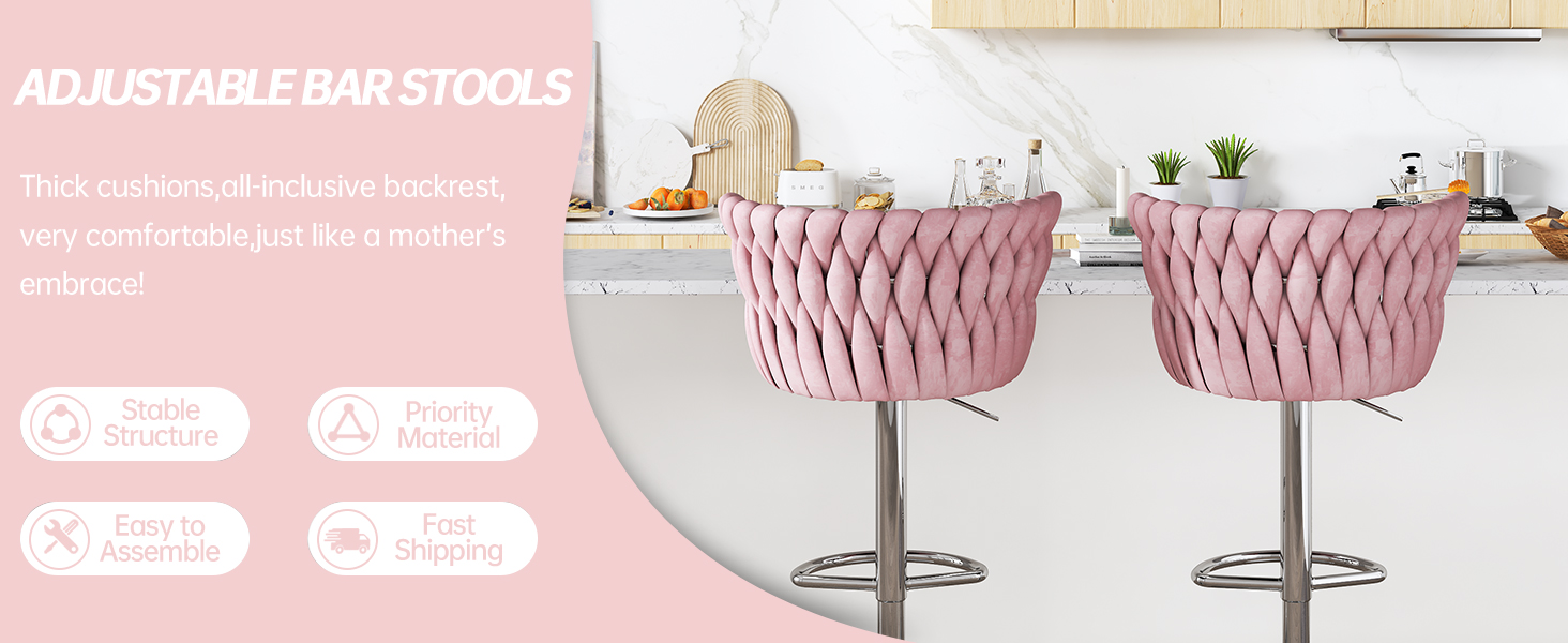 AWQM Velvet Bar Stool Set of 2,Counter Height Barstools