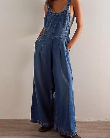 Amazon.com: D-Sun Women Denim Overalls Wide Leg Bib Pants