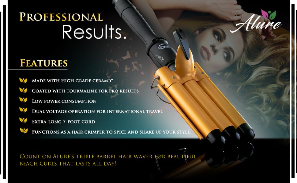 Alure Three Barrel Curling Iron Wand with LCD Temperature