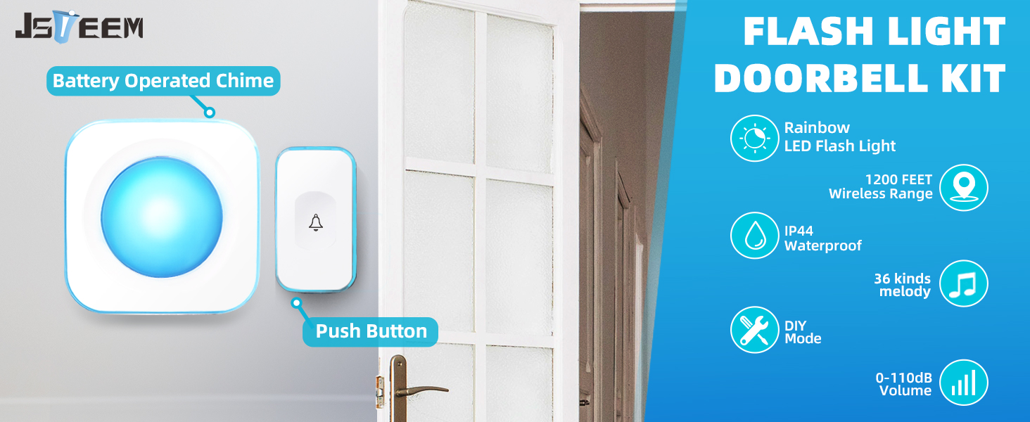 Wireless Doorbell Battery Operated Door Bells Wireless Cordless 1200
