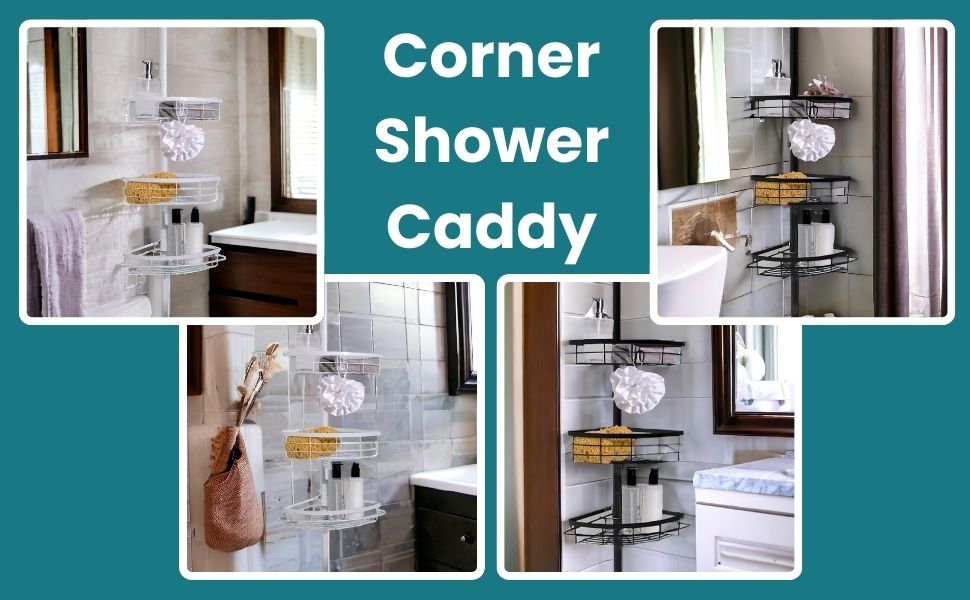 AAMEN Bathroom Extendable Corner Shower Caddy, 3 Tier Shower Corner