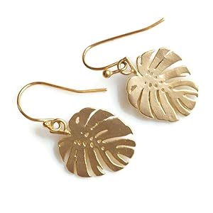 A pair of monstera leaf earrings